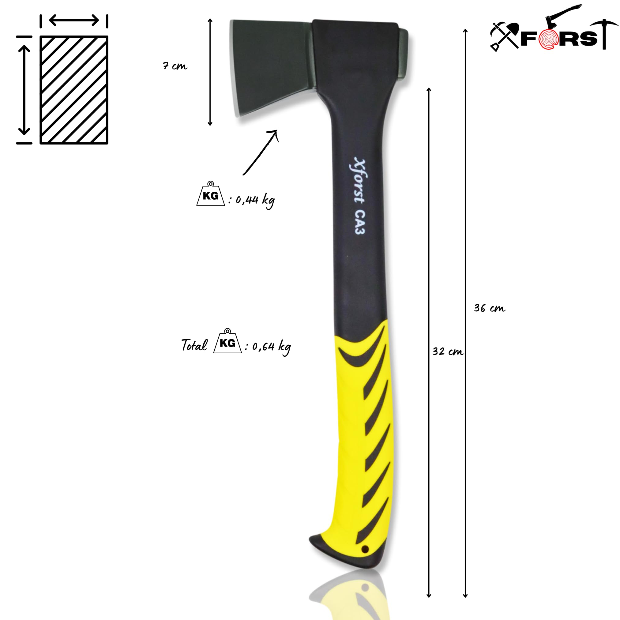 Hache Xforst CA3 + Aiguiseur Céramique MS1 - 36 Cm, Acier Forgé, Manche Fibre De Verre - 10