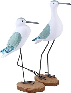 MILISTEN 2pcs Wooden Seagull Figurine Nautical Decorations Desktop Ornaments Rustic Vintage Sea Bird Sculpture Mediterranean Coastal Beach Home Art Holiday Green