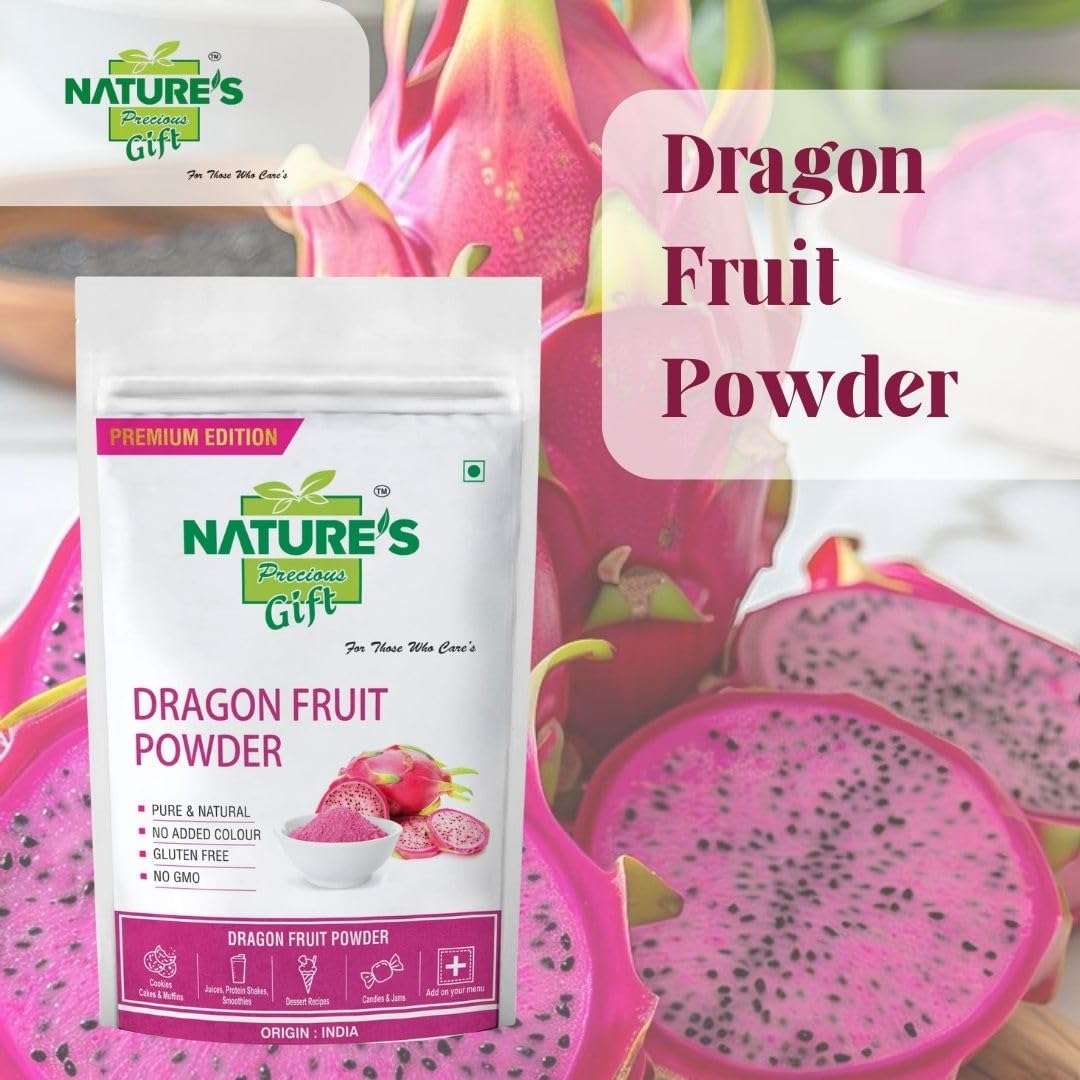 NATURE'S Precious Gift Dragon Fruit Powder for Juices, Smoothies, Milk Shakes, Fruit Salads - Vegan, Gluten-Free (Pack of 100gm) 1