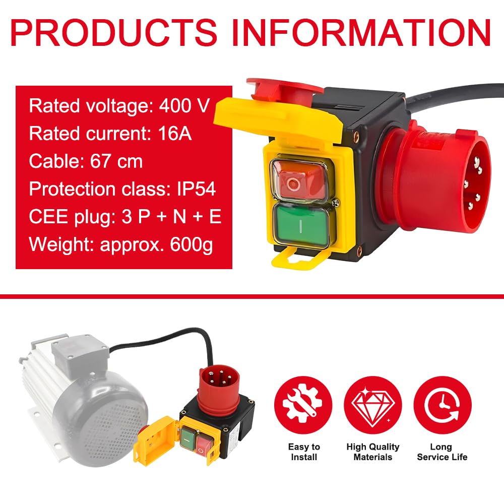 Interruttore Impermeabile 400v, Interruttore di Arresto di Emergenza Trifase con Spina CEE, 400v Interruttore Impermeabile con Spina CEE, Compatibile con KEDU KOA7