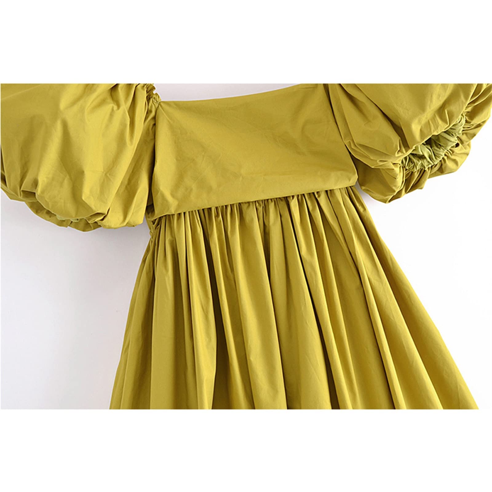 mustard green color dress YOLNEY Dress， Spring lace up bubble sleeve with short waist skirt (Color : Hortel , Size : M): Buy Online at Best Price in UAE Size_  3T