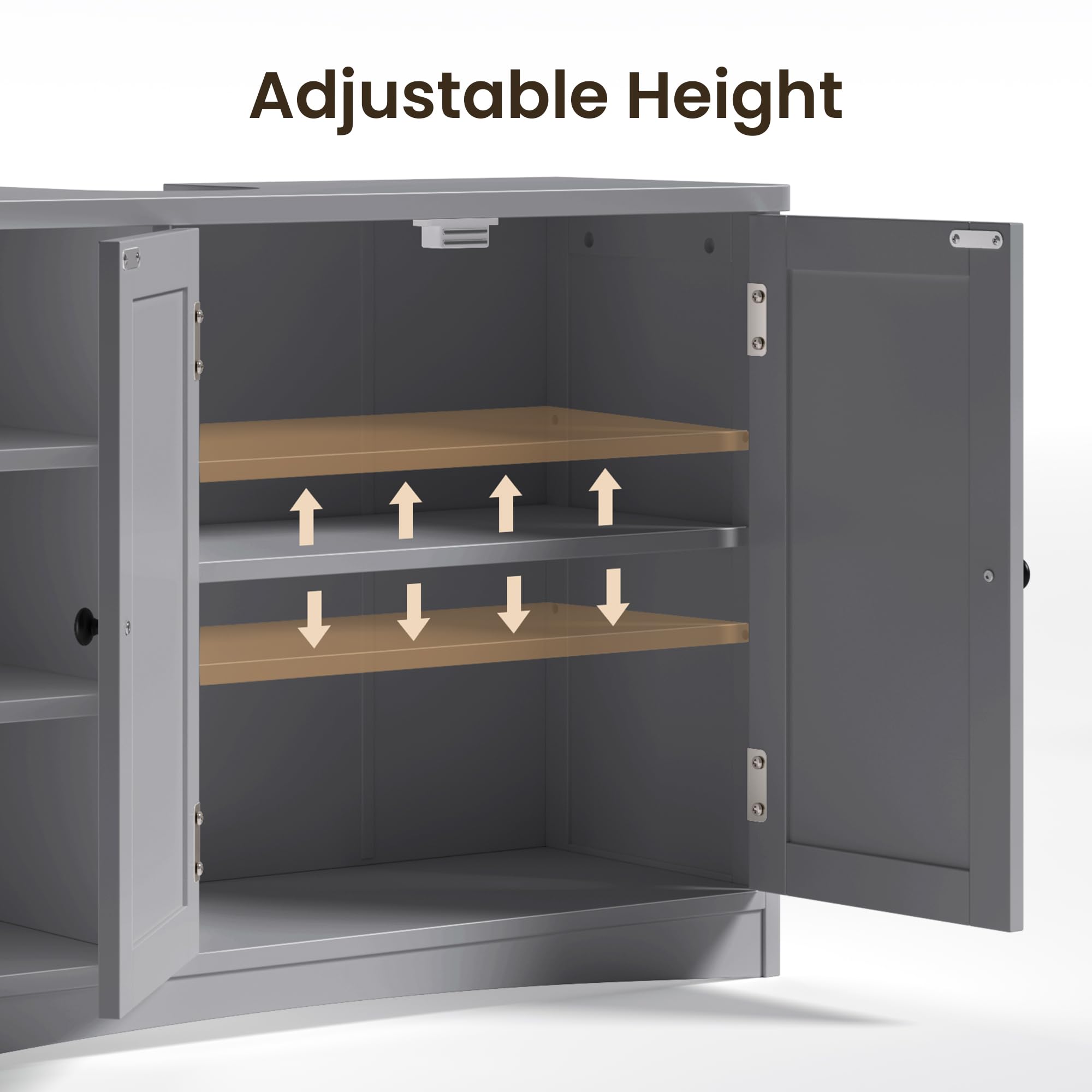 Bealife Waschbeckenunterschrank, Badezimmerschrank 90 x 30 x 60 cm, mit 2 Türen, 5 Fächern und höhenverstellbarem Einlegeboden in 3 Stufen, Magnetverschluss, viel Stauraum, wasserabweisend (Grau)