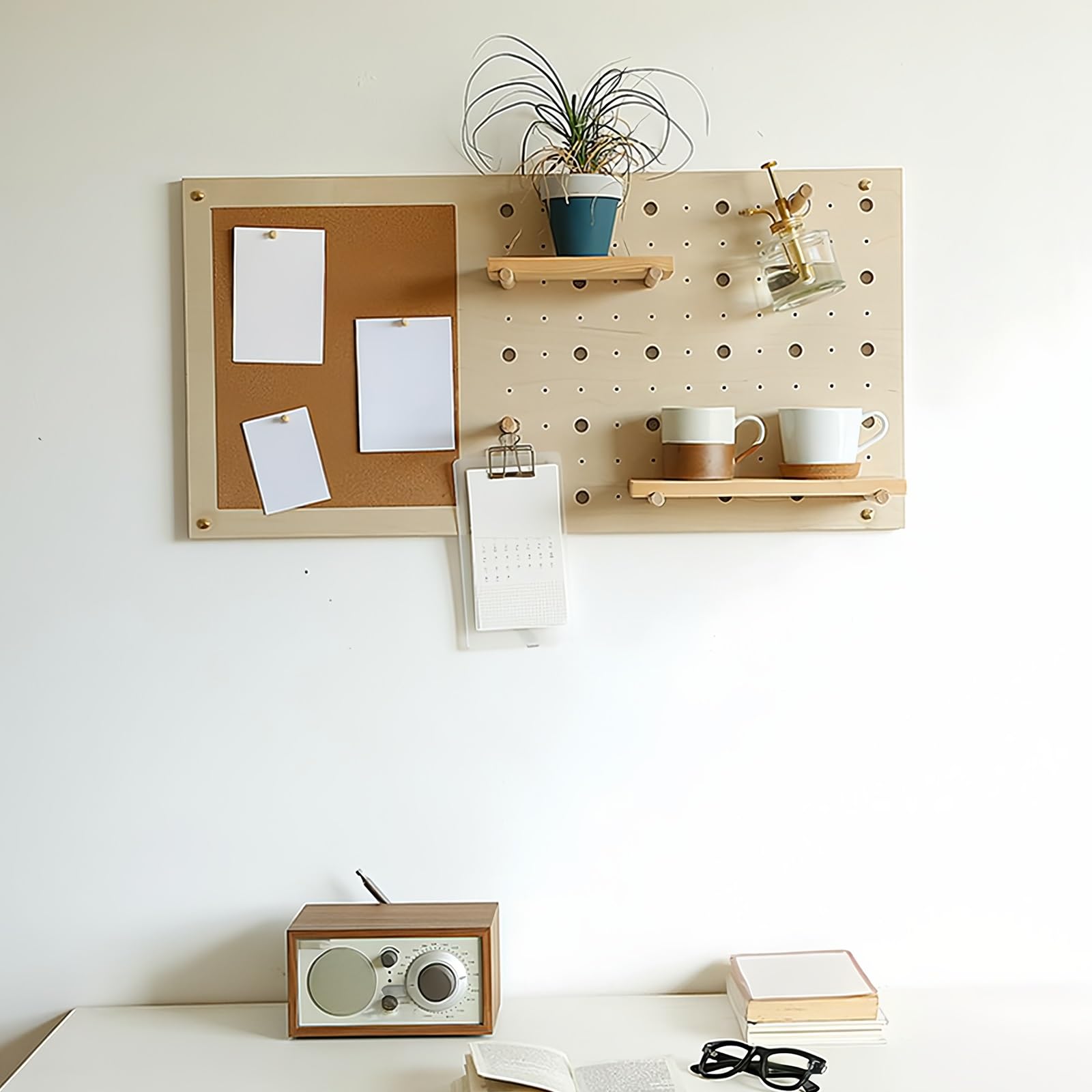 Kombinations-Organizer-Set aus Holz für Pegboard, Multifunktionale Stecktafel für Wand-Organizer, Bastelorganisation, Ornament-Ausstellung(White)