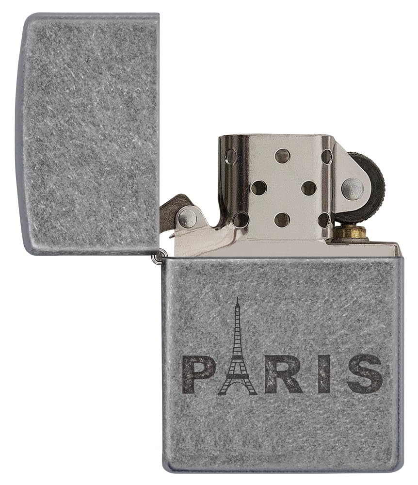 Zippo Zapalniczka Sztormowa, Paryska Wieża Eiffla, Srebrna Antique Silver, Lustre, Wielokrotnego Użytku, Wiatroszczelna Konstrukcja, Pudełko Prezentowe, Wyprodukowana w USA