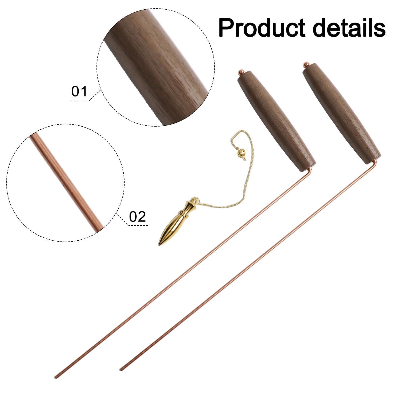 SPORTARC Kupfer Wünschelruten, Messing-Pendel-Set, Walnuss-Griff, Tauchset für Wassersuche, Goldsuche, verlorene Gegenstände