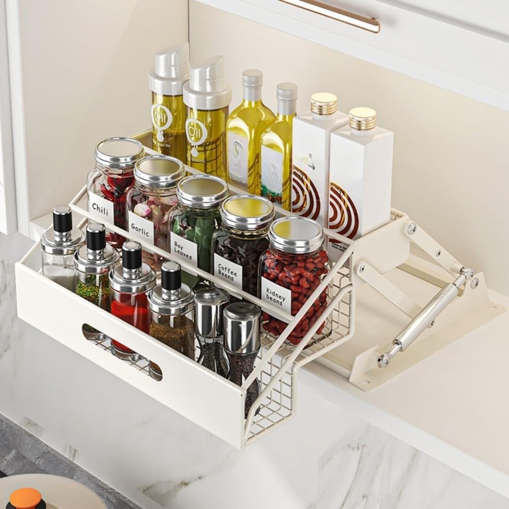 Scaffale da cucina a 3 ripiani, allungabile, per armadi superiori (bianco)
