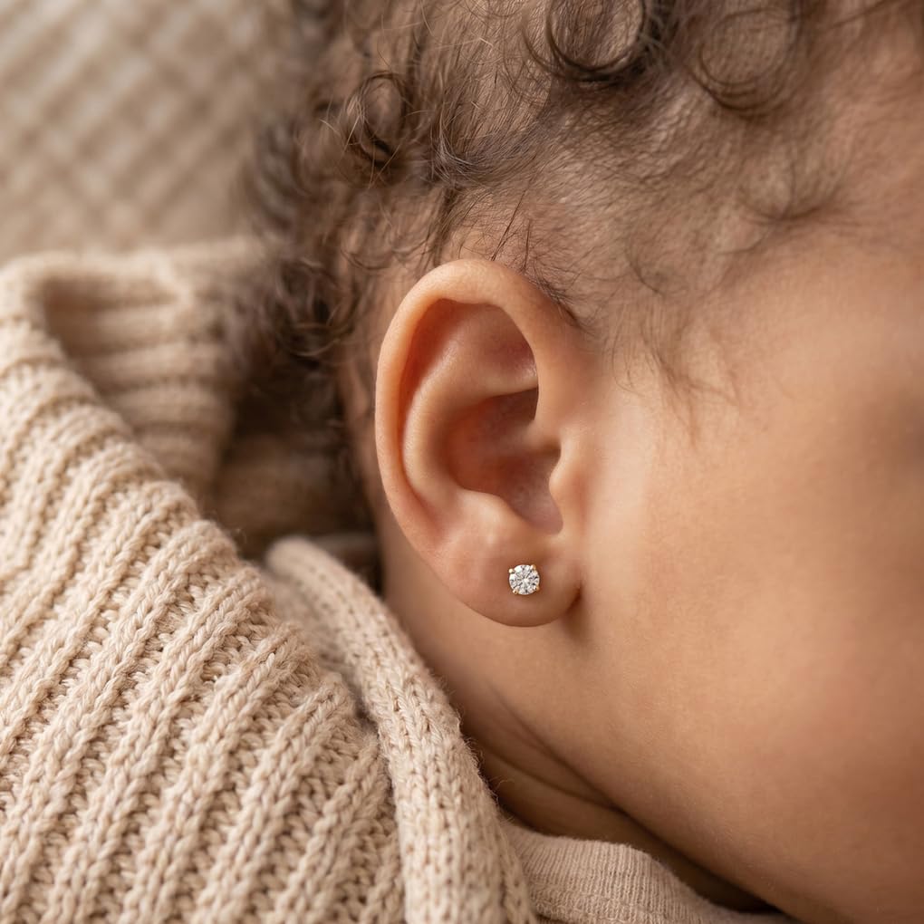 TIME ROAD Pendientes Bebé Niña de Oro 9K HIN00158/4 | Pendientes de Corazón 4 mm, Infantil 3, 6, 12 a 24 meses, Ideal como Regalo de Nacimiento, Bautizo o Cumpleaños