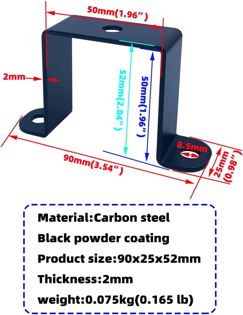 4 PCS 2x2" Square Tube Strap Clamps, 2 inch pipe strap, metal u clamp bracket for mounting,Powder Coated Black