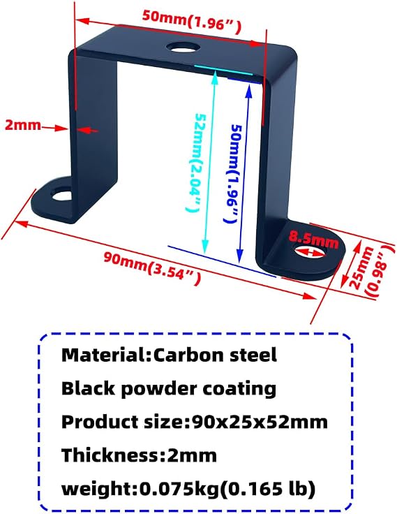 4 PCS 2x2 Square Tube Strap Clamps, 2 inch pipe strap, metal u clamp bracket for mounting,Powder Coated Black