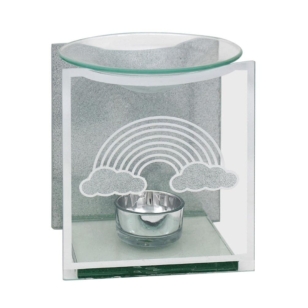 The Leonardo Collection Silver Glitter Rainbow Mirrored Fragrance Oil Burner Wax Warmer Tealight Holder