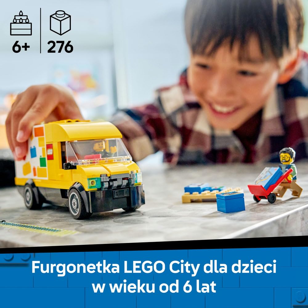 LEGO City Furgonetka LEGO, zabawka dla dzieci od 6 lat, klocki konstrukcyjne z pojazdem i dwiema minifigurkami, pomysł na prezent dla 6-latka, dla chłopca i dziewczynki na urodziny 60500