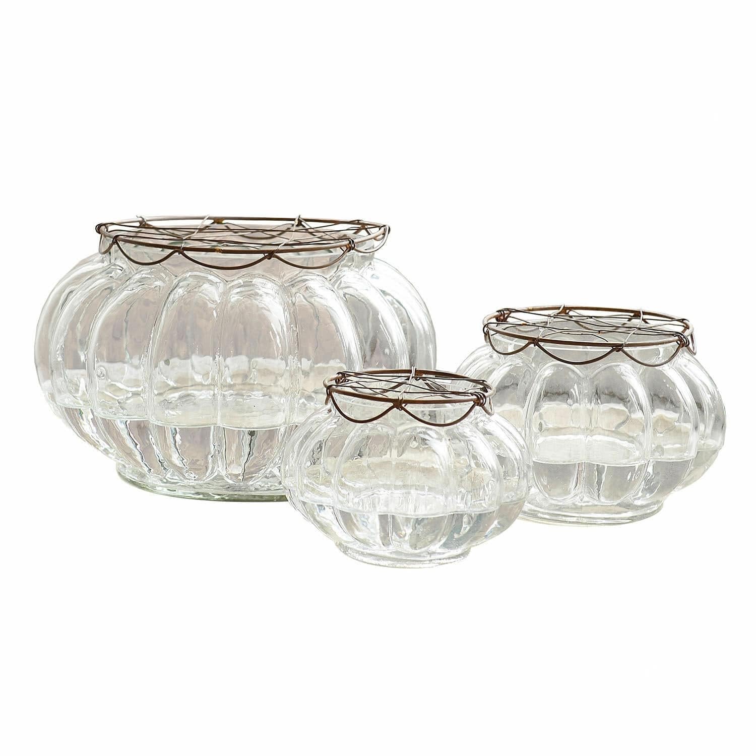 Loberon Vase 3er Set Xyphine, DREI Größen, Romantische Nostalgie, Mundgeblasen, Gitterabdeckung gibt Blumen Halt, Blumenvase, Dekoration Glas, Eisen, klar/braun | DREI Größen, Romantische Nostalgie, Mundgeblasen, Gitterabdeckung gibt Blumen Halt, Blumenva