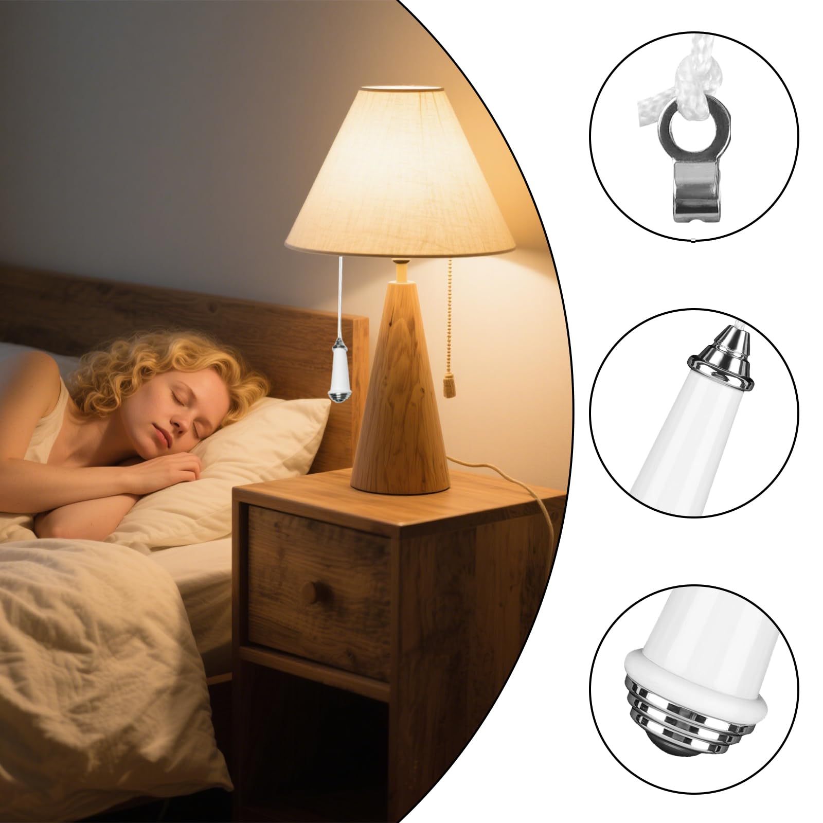 Qwrqwr Light Pull Cord Switch for Bathroom Bedroom Classic Ceramic Chrome Handle with 150cm Nylon String Extension Durable Replacement for Ceiling Lights Fans and Toilet Switches (White) - Image 3