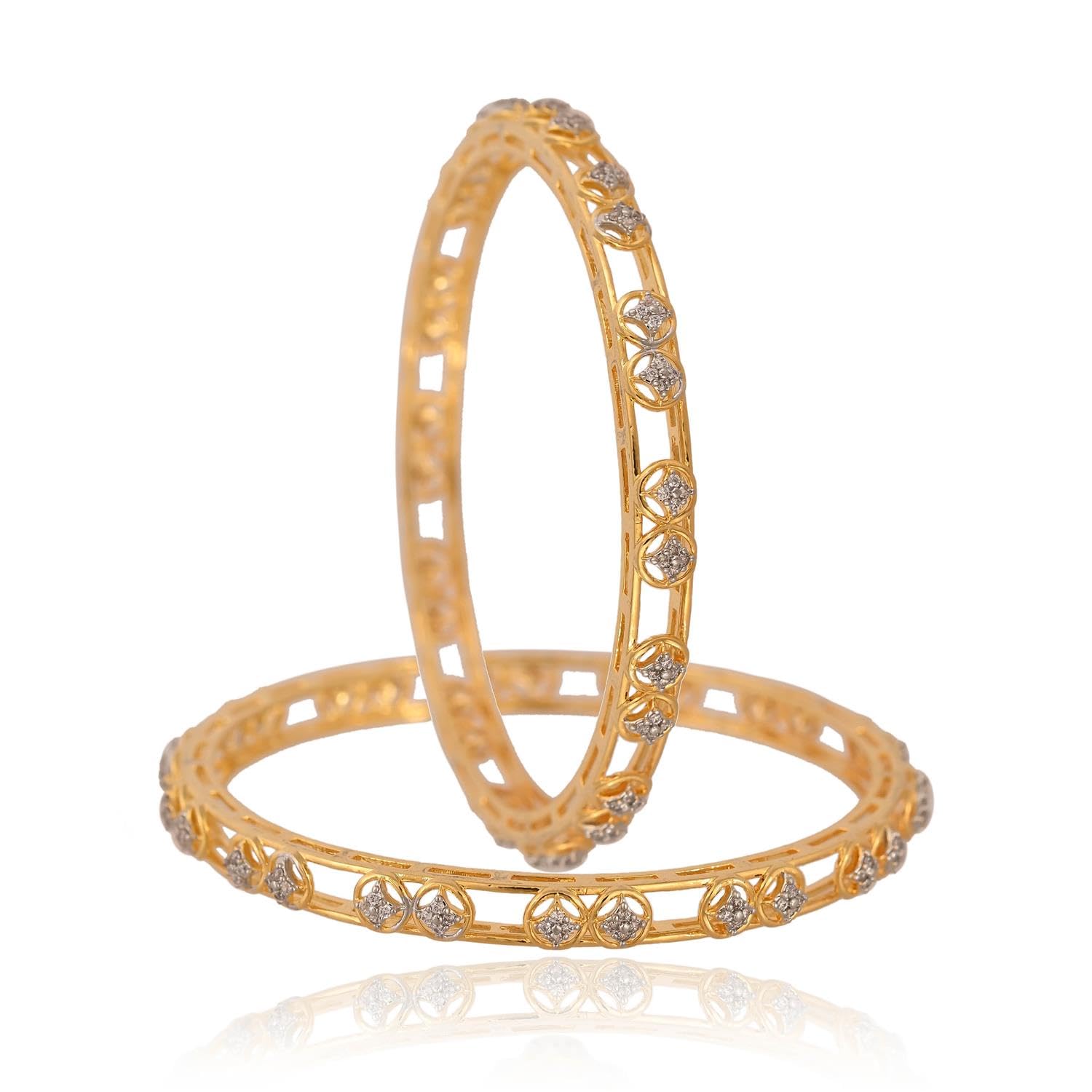 ratnavali jewels Gold Plated CZ American Diamond White Traditional Stylish Chudi Bangles set for Women-picture-32