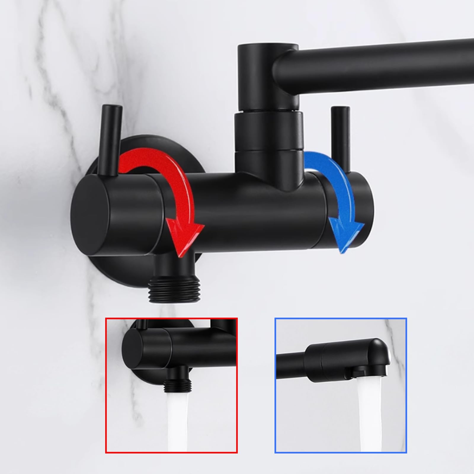 Grifo De Baño Doble Salida Grifo Pared Plegable Grifos para Lavadora con Rotación De 360° Solo Agua Fría,Cromado