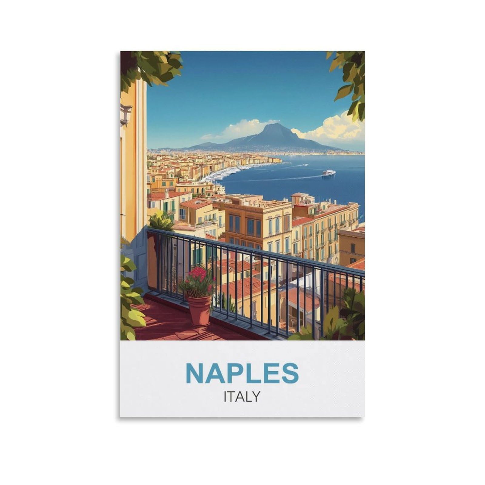 CLFMHNAS Naples Italy Vintage Travel Poster 12x18inch(30x45cm) Canvas Wall Art Prints
