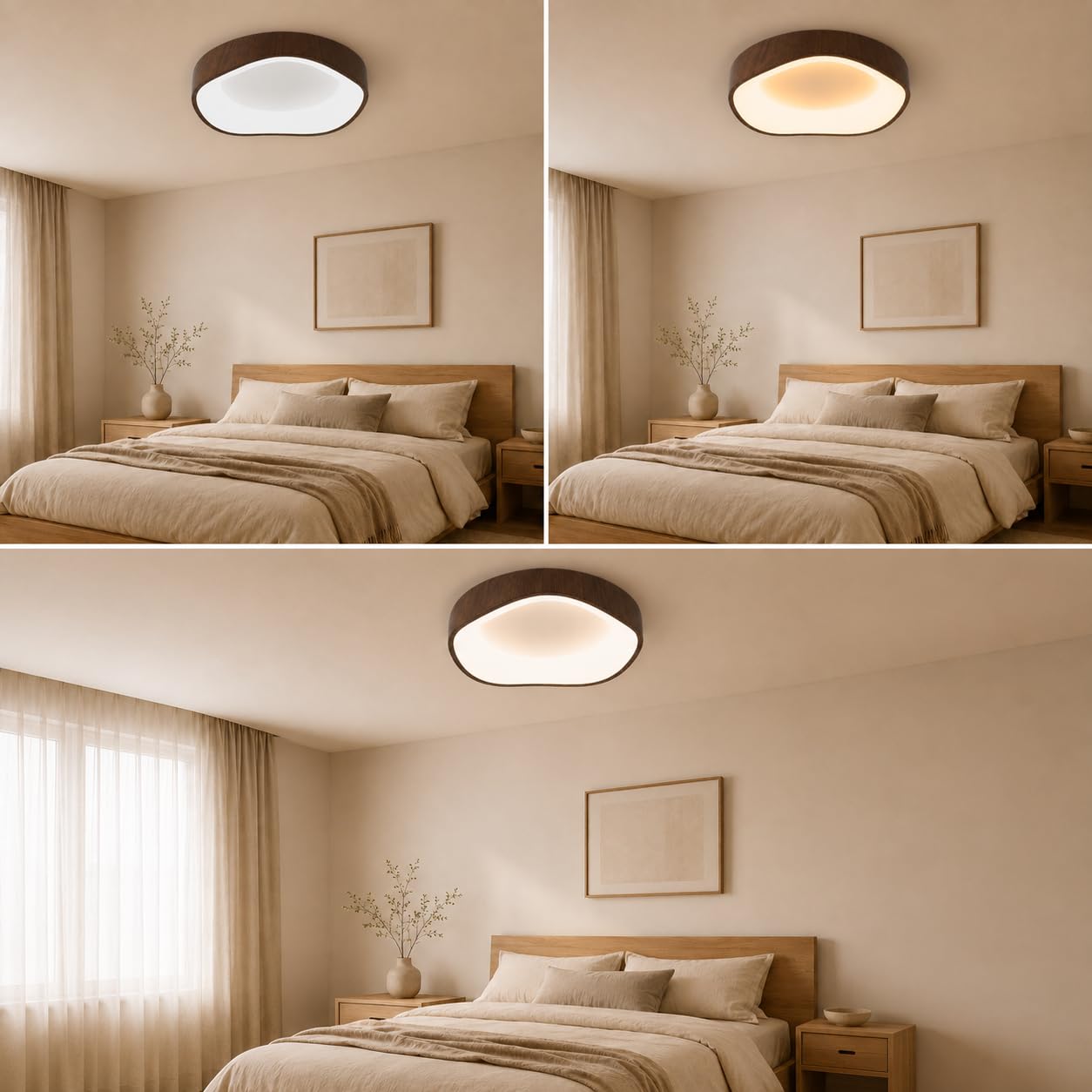 Alpinaluz Plafón LED de Techo Ondulado 36W CCT 40 cm Efecto Nogal | Tres tonos seleccionables, difusor acrílico opal y perfil irregular para salón, dormitorio, comedor, pasillo y oficina