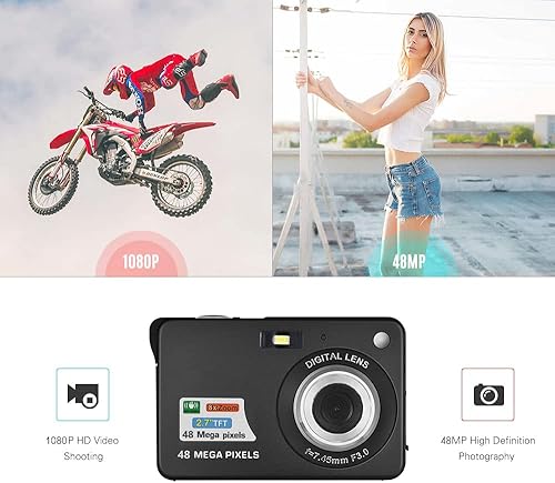 Miniatura 3 de Cámara digital 1080P FHD Mini cámara digital de 48 MP videocámara de video anti-vibración 8X Zoom 2.7 pulgadas pantalla de detección facial bolsa de