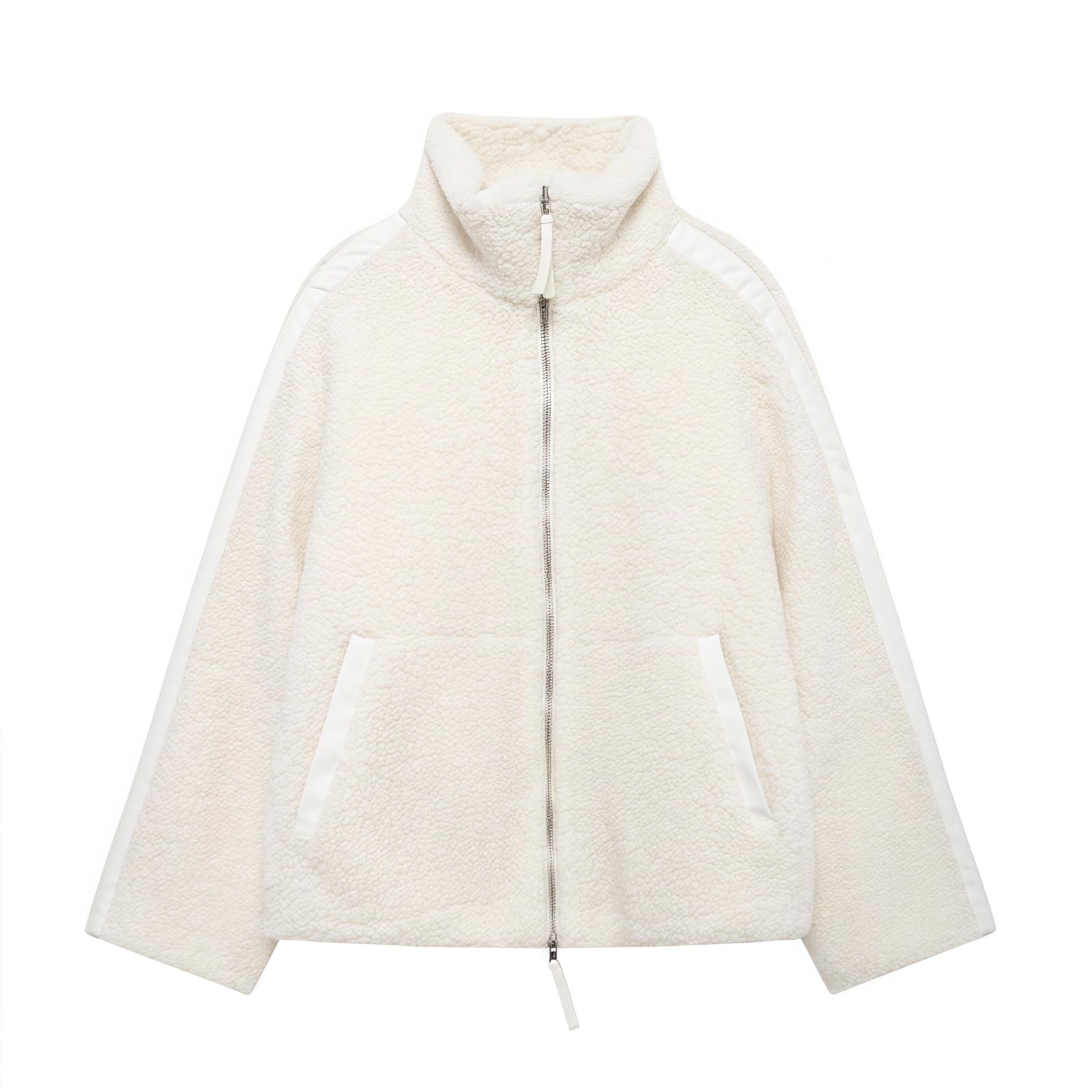 Übergroße Sherpa-Jacke für Damen, mit Reißverschluss, Teddybär-Mantel, 2025, mit Reißverschluss, warm, Stehkragen