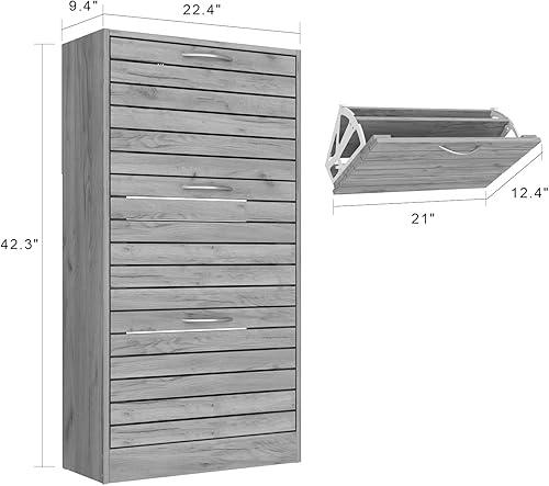 Miniatura 2 de AIEGLE Armario de almacenamiento de zapatos con 3 cajones abatibles para entrada, zapatero independiente con cajones para obturador, cubos