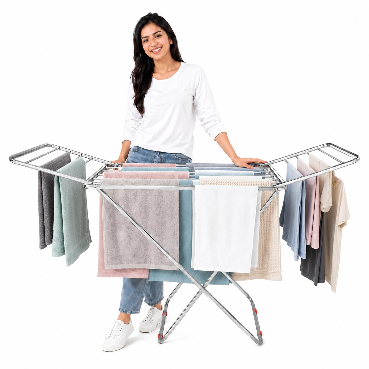 Lifelong Stainless Steel Butterfly Cloth Dryer Stand | Foldable, Portable & Rust-Resistant Clothes Drying Rack | Indoor & Outdoor Laundry Stand with Multiple Rods for Quick Drying