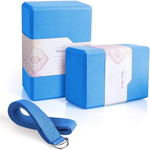 Bloque de yoga - Juego de 2 bloques de yoga y correas - 4 x 6 x 9 pulgadas