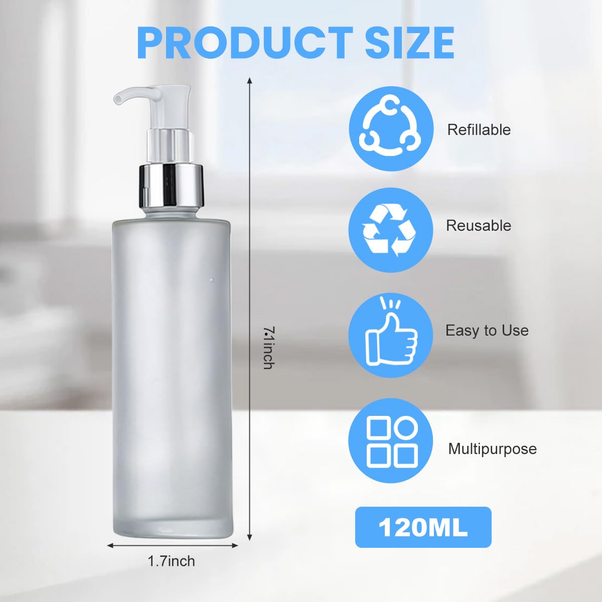 2 flaconi vuoti in vetro smerigliato da 120 ml, dispenser per lozioni, sapone, cosmetici, cosmetici, essenze, oli essenziali, campioni, contenitori per imballaggio, fiale (testa argentata)