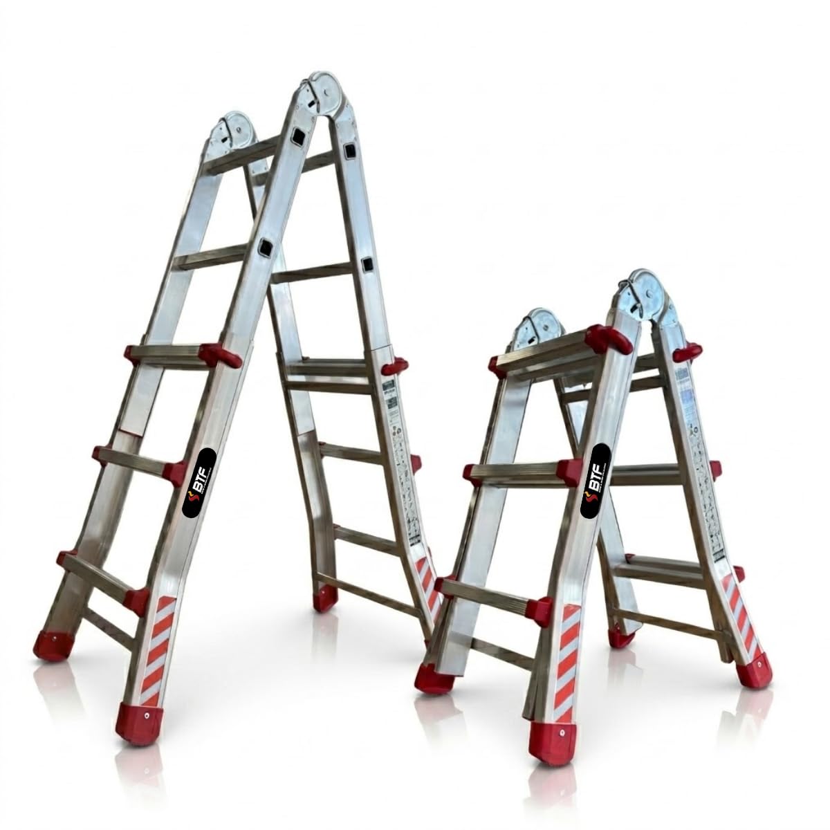 BTF Aluminium Multifunktions-Teleskopleiter MTL 3 x 4 Sprossen - Kann als Anlege- und Schiebeleiter, beidseitige Stehleiter und Treppenleiter verwendet werden. Perfekt für Arbeiten am Hang. BTF-TS33