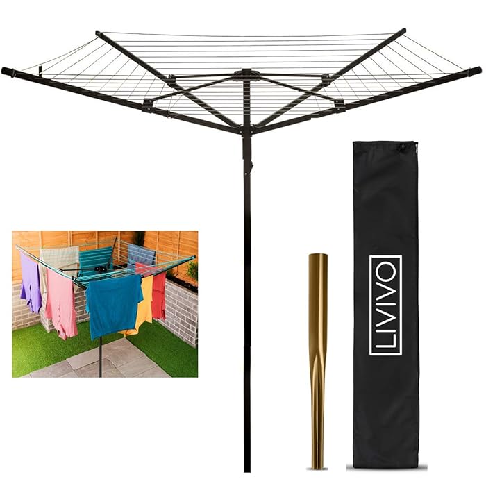 Buy LIVIVO FiNeWaY HEAVY DUTY 4 ARM ROTARY GARDEN WASHING LINE CLOTHES AIRER DRYER 45M WITH