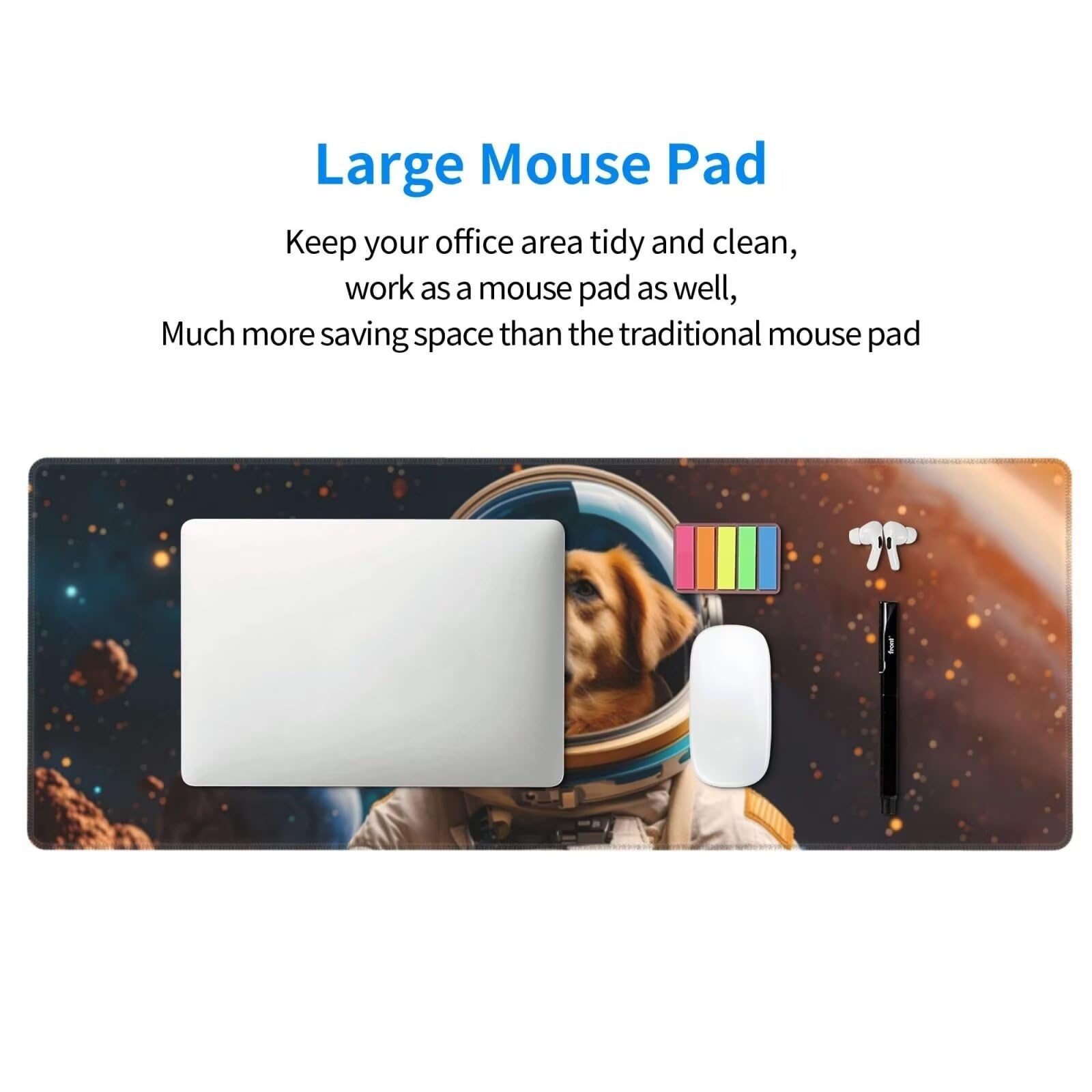 Tappetino Mouse, Tappetino Mouse Gaming Grande XXL 1500x800x3mm Tappetino Scrivania Mouse Pad, Base in Gomma Antiscivolo, Bordi Cuciti,Lavabile, Mousepad per Ufficio e Gaming (Space Dog) R-736