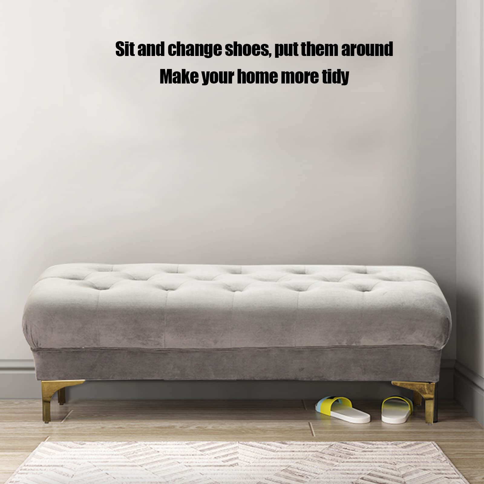 Elegant Velvet Storage Ottoman Bench with Gold Legs Stylish End of Bed Seating for Bedroom Entryway Or Living Room Beige 39"X18"X18",Dark Blue-80x45x45cm(31x18x18i
