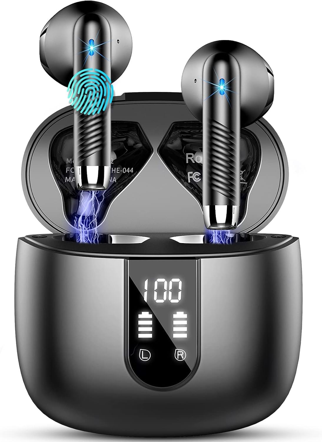 Drsaec Cuffie Bluetooth, 2026 6D Stereo Auricolari Bluetooth 5.4 | 4 ENC Riduzione del Rumore Auricolare Bluetooth, Stereo, Display LED, USB-C, IP7 Impermeabile, iOS Android