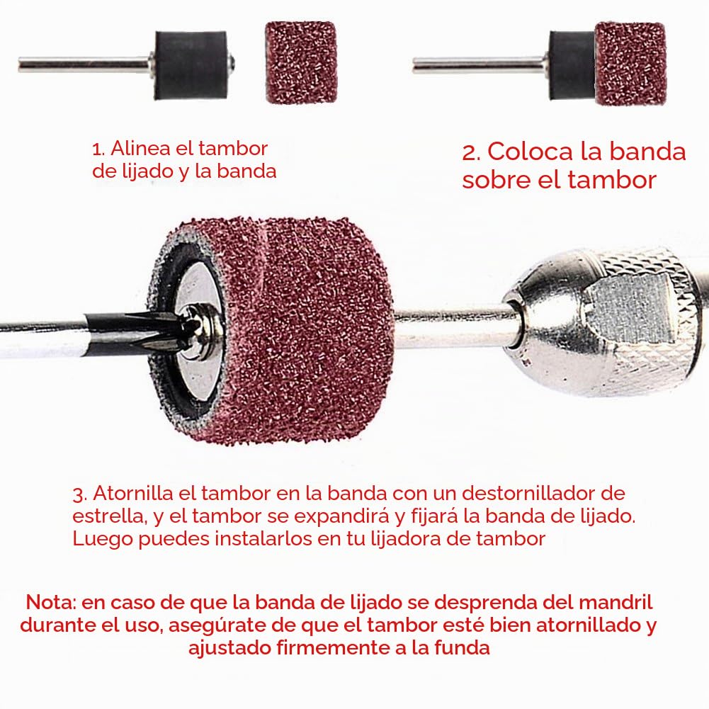 AUSTOR 252 Piezas Tambores de Lijado con Caja Libre incluso 240 Piezas Bandas de Lija y 12 Piezas Mandriles de Tambor para Herramienta Rotatoria
