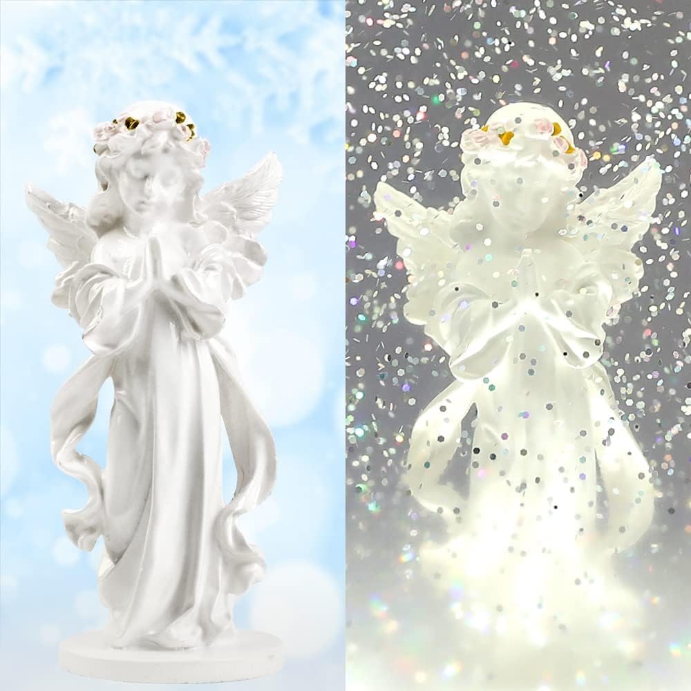 VITAKEO-Angel Musical Snow Globe - Praying Angel Statue Lights Festival Decor for Home, Mother's Day, Birthday Present,Remembrance Present,Festival Present. (7.8x5.1×2.7")