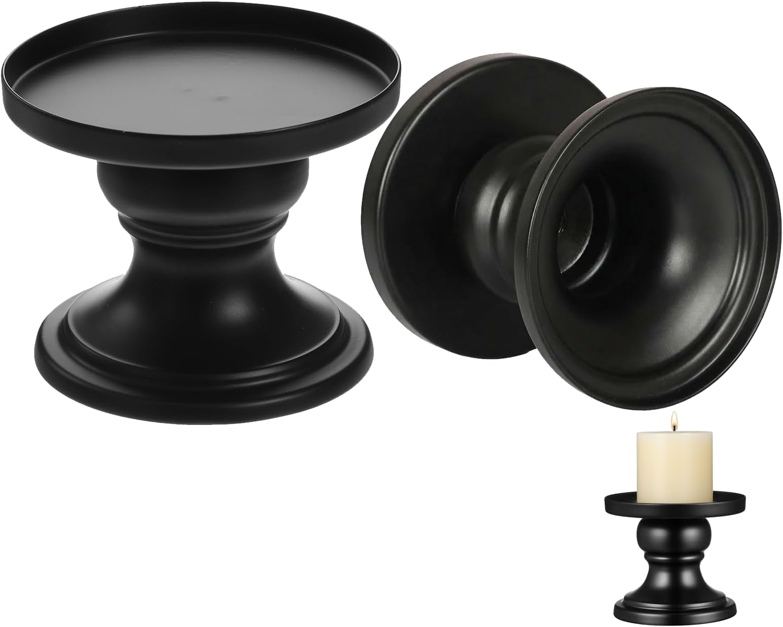Abaodam Metal Candle Holders Set of 2, Reversible Pillar and Taper Candle Holder Stand for Fireplace, Table Centerpiece and Farmhouse Home Decor (Black)