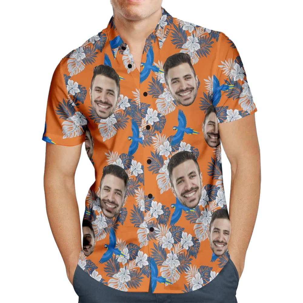 Smile lab Personalised Hawaiian Shirts with Face for Men Funny Customised Pet Dog Cat Photo Tropical Floral Hawaiian Shirts Short Sleeve