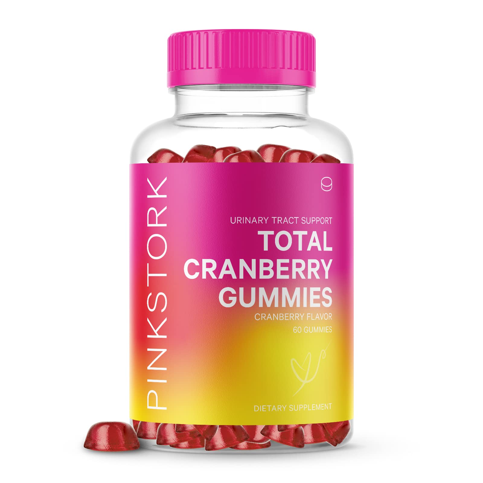 Pink Stork Total Cranberry Gummies: Urinary Tract Health Support, UTI Relief, Immune Support, Digestion, 60 Cranberry Flavored Fruit Juice Gummies