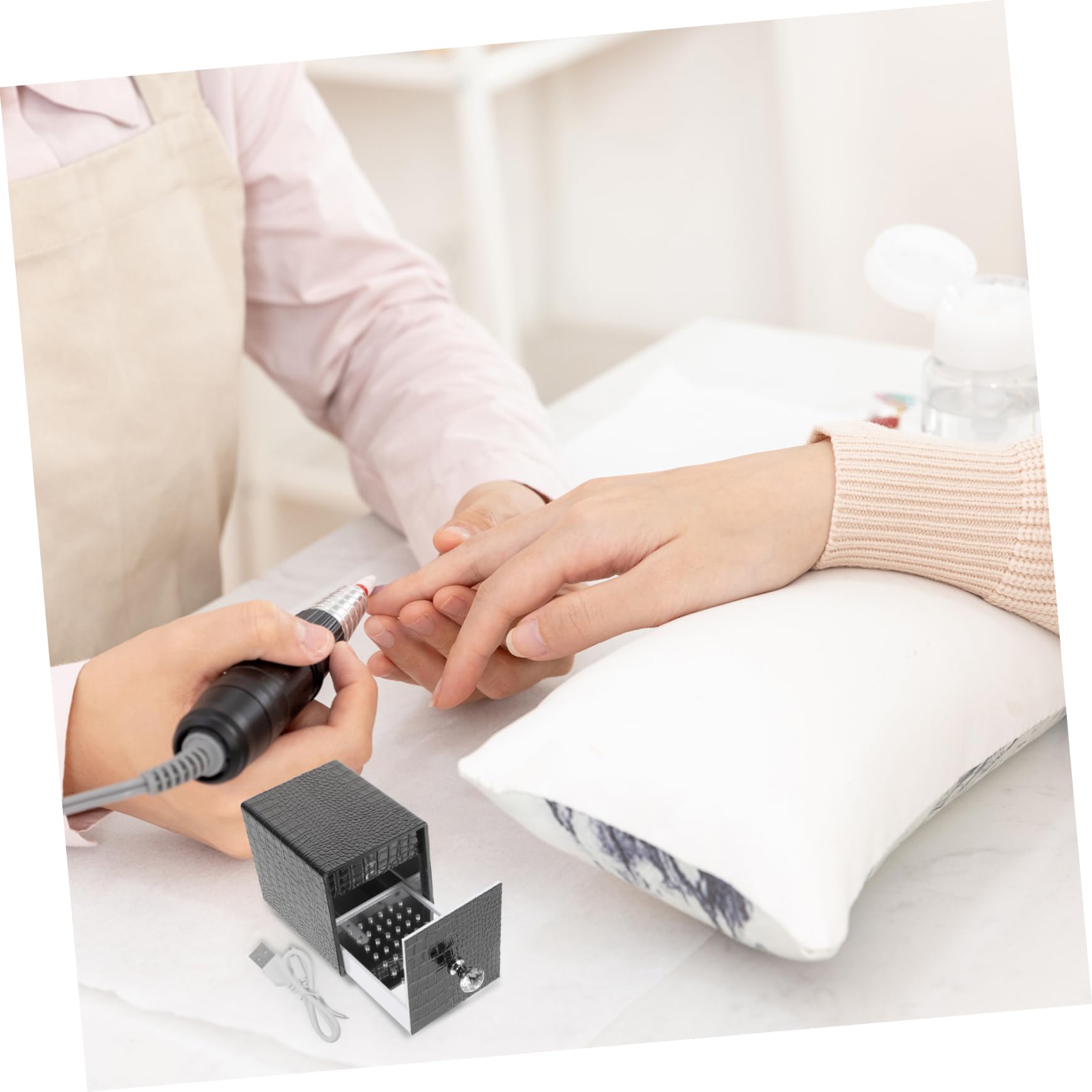 BESTYASH Acryl Nagelkunst Fräserbox mit USB Stromversorgung und Lederbezug für Maniküre Training