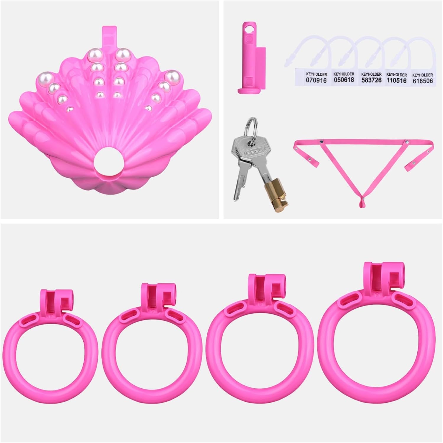 Wearable Cock Cage Chastity Panty, Shell-Shaped Chastity Device Male Cage, Lightweight Adult Sex Toy for Men - Red