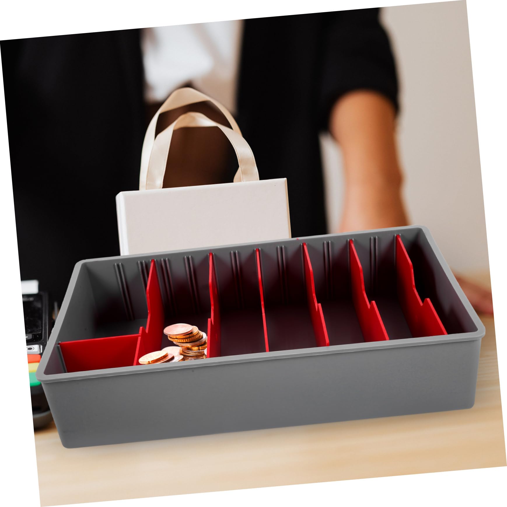 Kassenschublade mit Münzzählbrett Tragbare Geldkassette für Registrierkassen Klappbox mit Deckel für Gastronomie und Einzelhandel Organizer für Geldscheine und Münzen Fächer