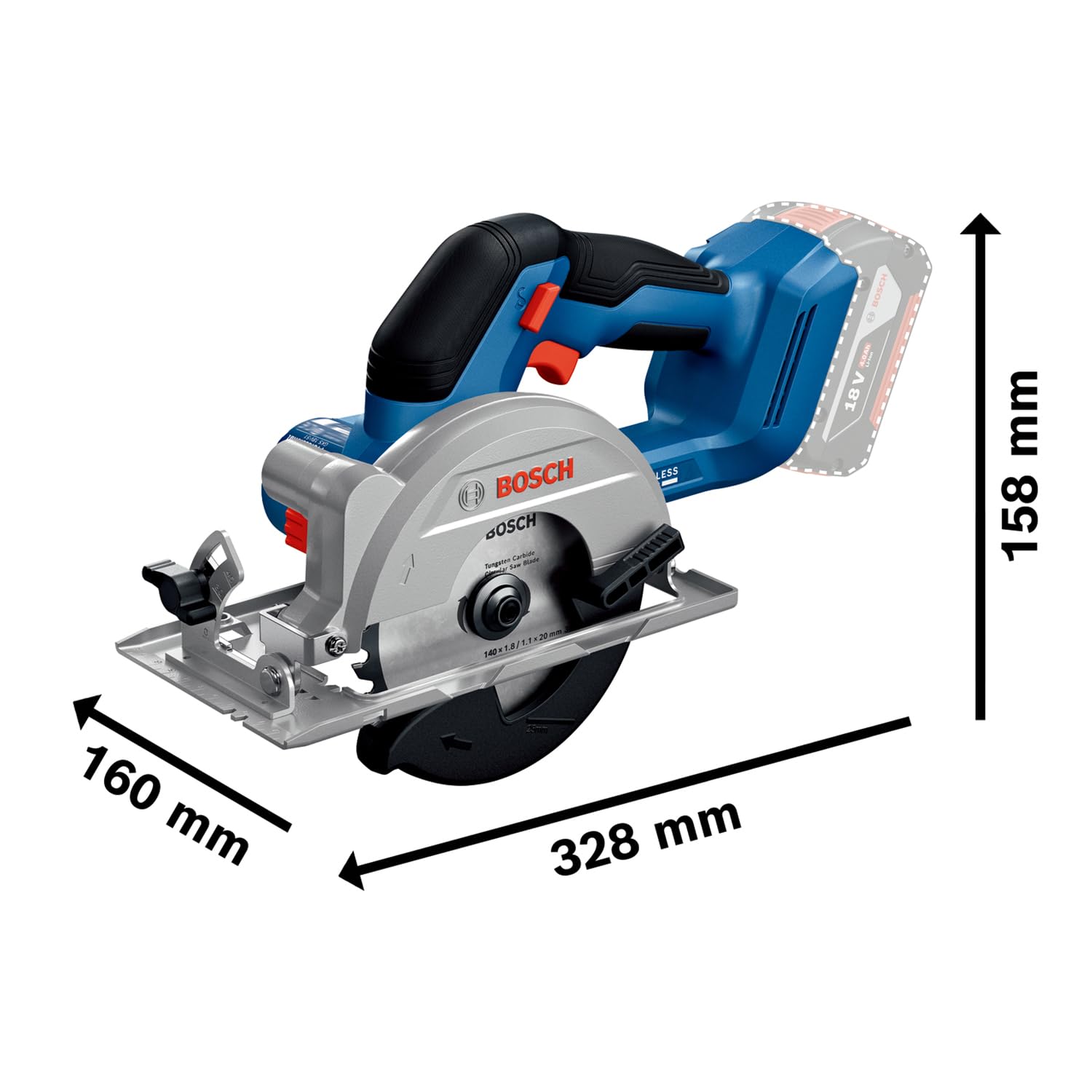 Bosch Professional 18V System Scie circulaire Sans-Fil GKS 18V-51 (moteur sans charbon, 1 lame de scie (140 mm), butée longitudinale, sans batterie/chargeur)
