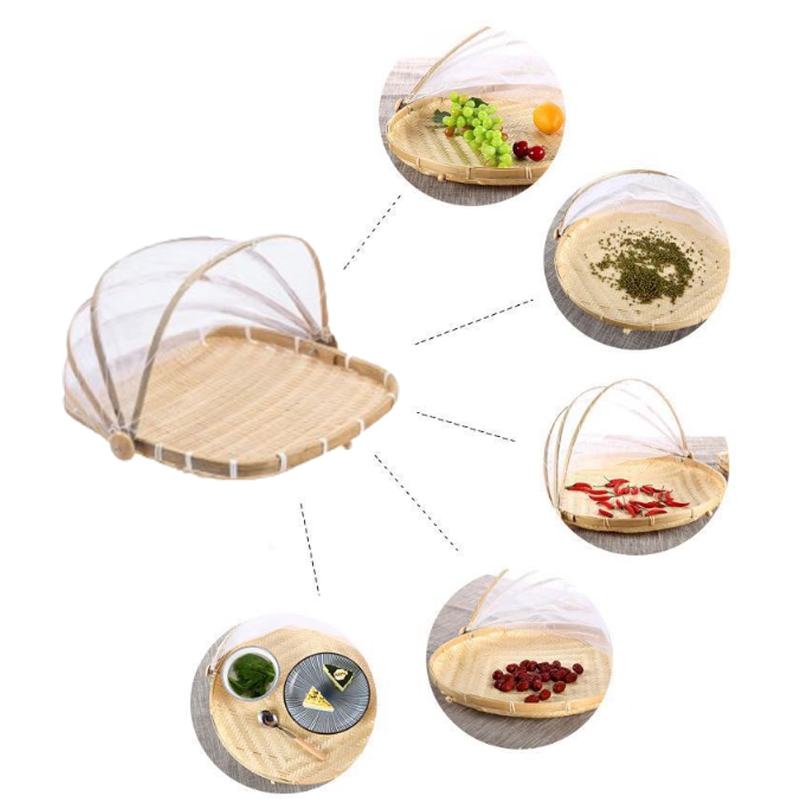Panier Carré en Bambou avec Couvercle, Panier Carré à Nourriture Tissé à la Main, avec Moustiquaire, Panier de Rangement pour Légumes/Fruits/Pain (28cm