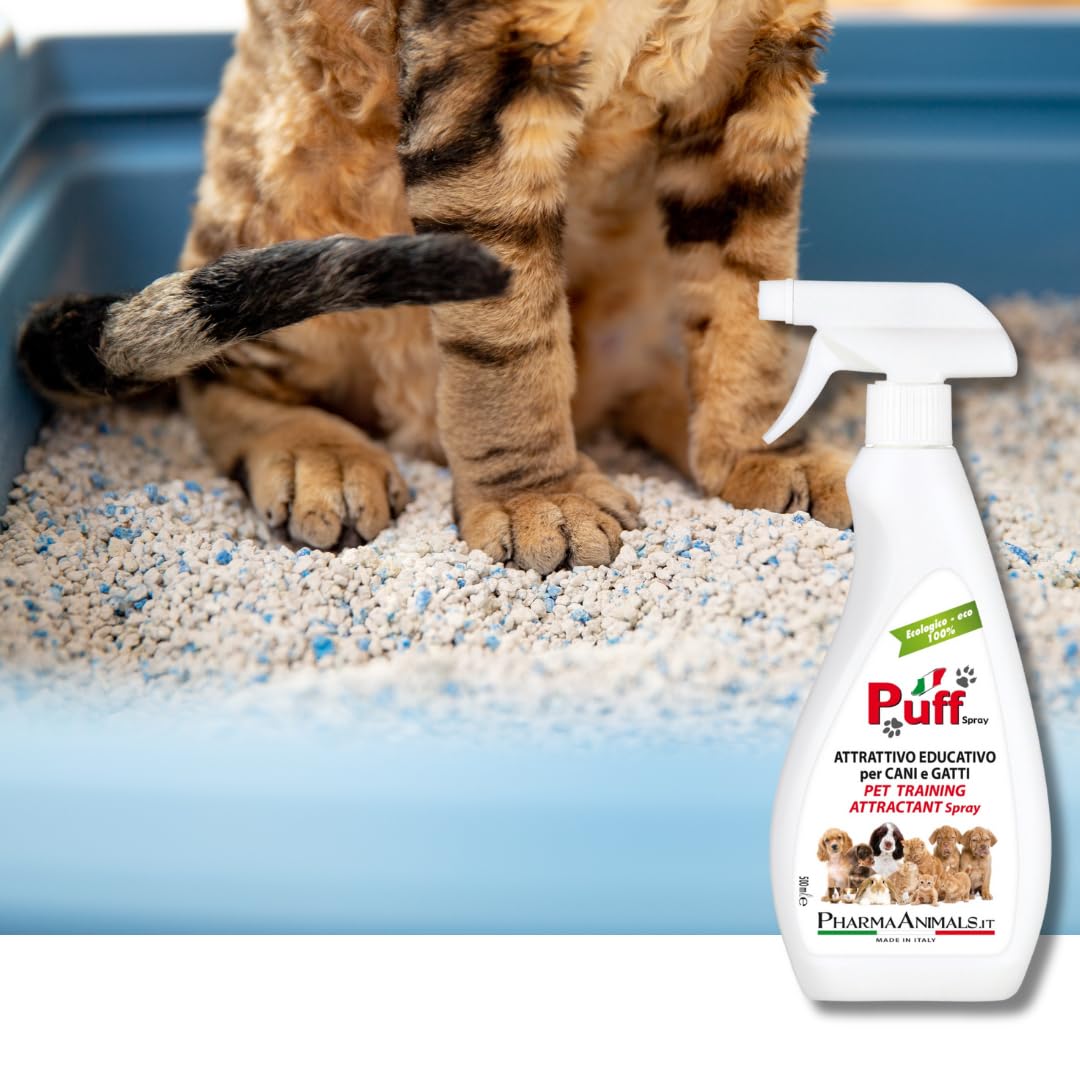 Puff Spray Attrattivo Naturale per Addestramento Cani e Gatti 100% Eco-Friendly | Facile Uso per Lettiera e Area Bisogni - 500 ml, Made in Italy