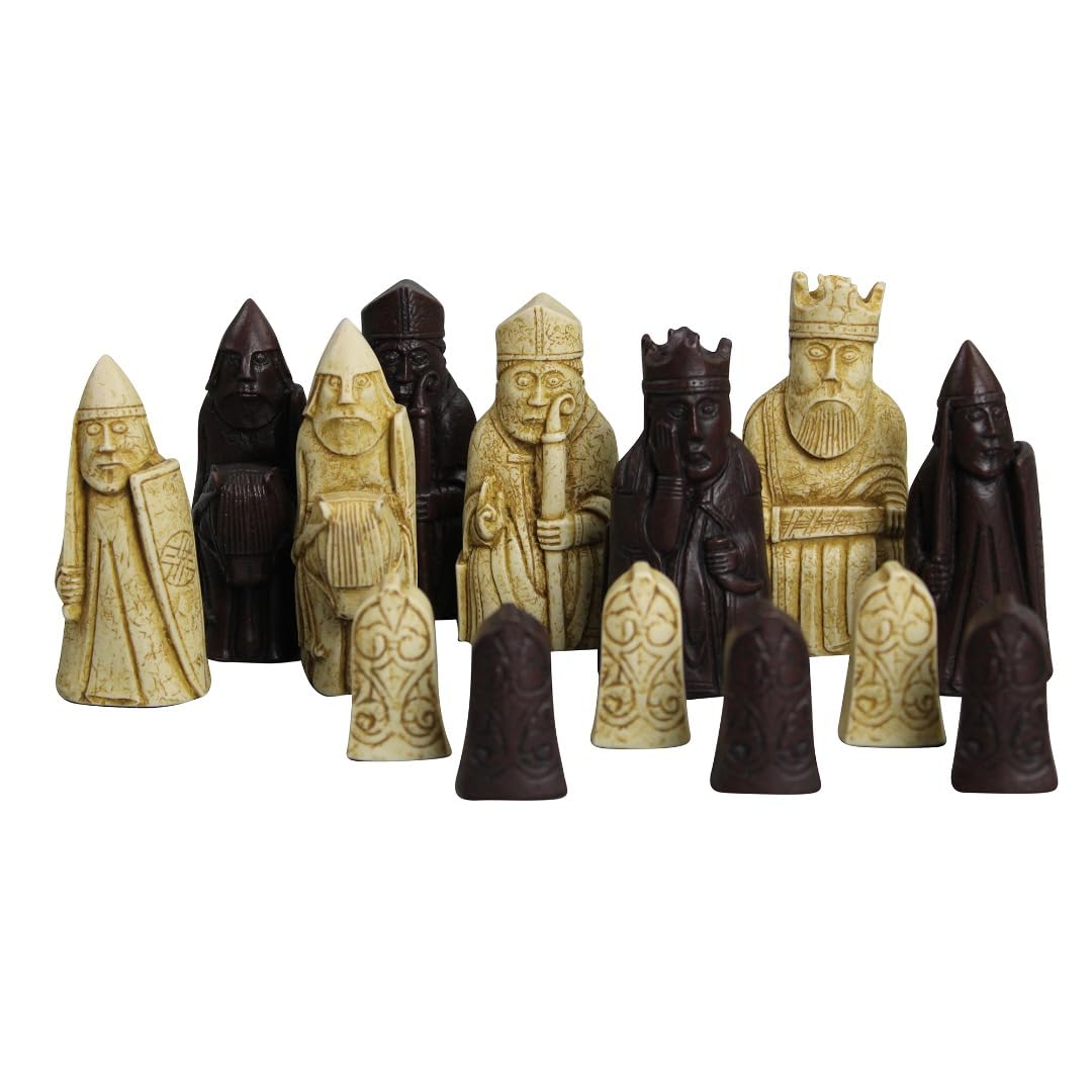 Isla de Lewis I Piezas de ajedrez de Resina Marfil y marrón de 3,5 Pulgadas con Tablero de ajedrez de macasar de 20 Pulgadas