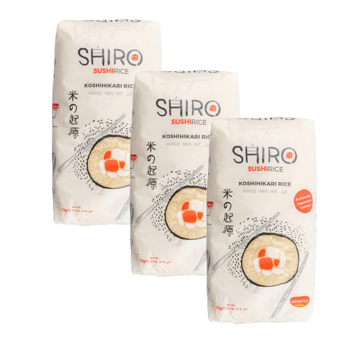 YIJIA | Premium Arroz de Sushi Koshihikari 1kg - Los mejores arroces para sushi y platos japoneses (3 Unidad)