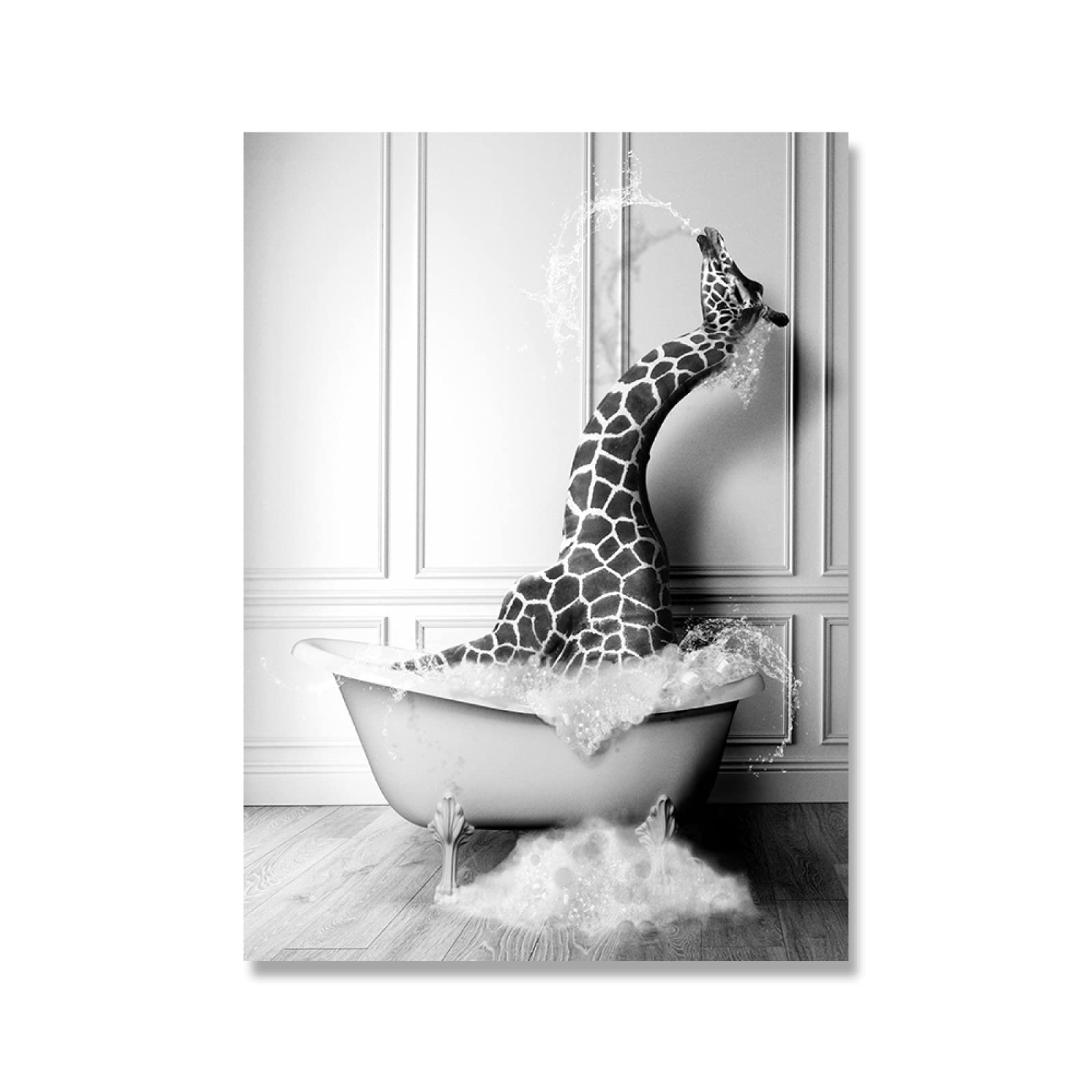 Animal Negro Blanco Pared Arte Impresiones Elefante Cebra PingüInos Jirafa Poster Impresiones Lienzo Pintura Poster NóRdico Cuarto De BañO Hogar Decoracion Sin Marco 20×30cm×4pcs