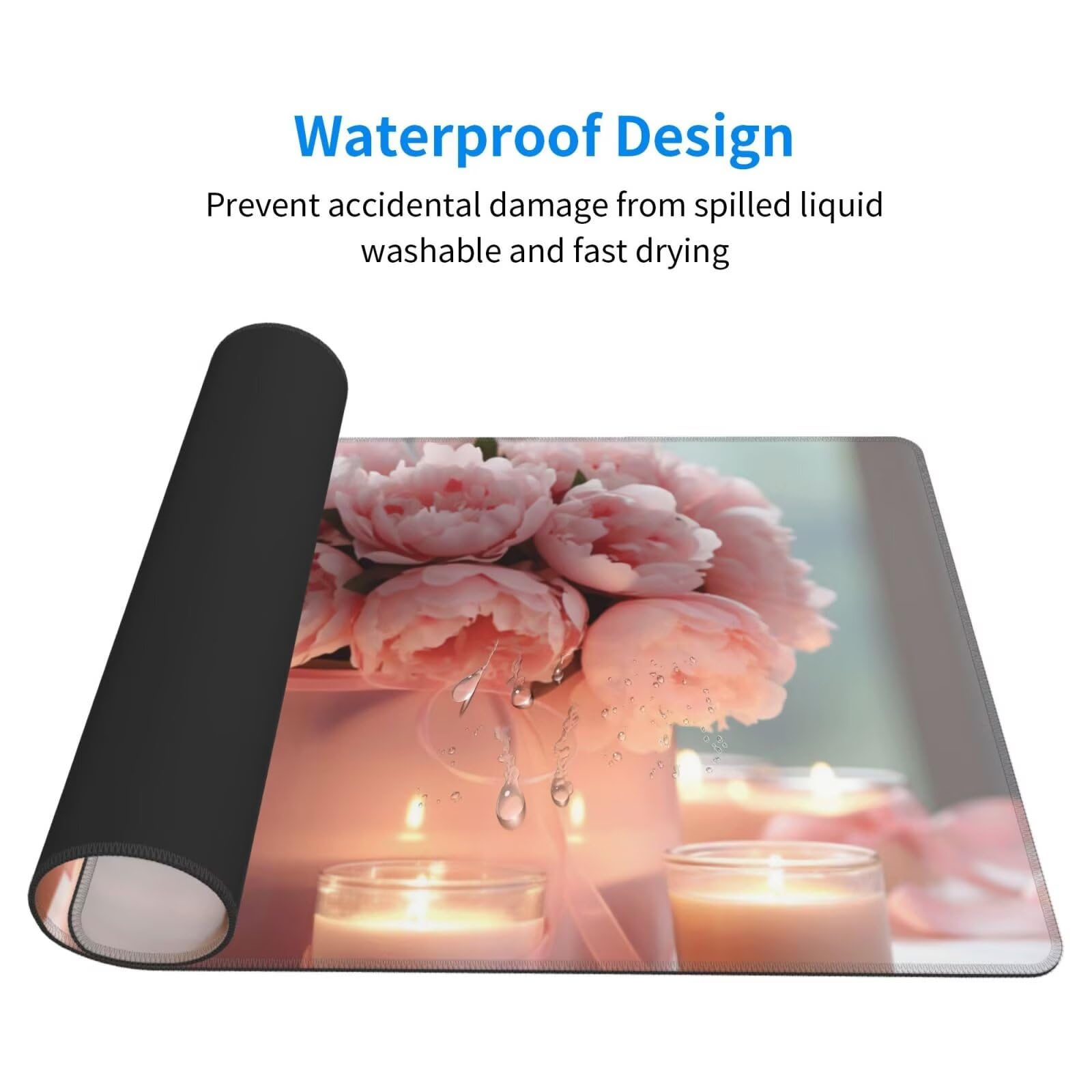 Gaming Mauspad XXL 1200x400x3mm Mousepad Verlängertes Groß Mauspad Schreibtischauflage,Genähte Kanten rutschfeste Gummibasis,Verbessert Präzision Geschwindigkeit Home Office Rosa Blumenkerze L-4506