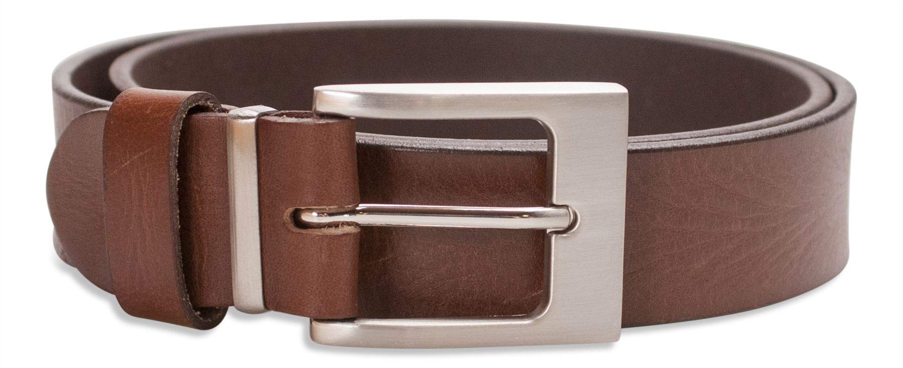 Hawkdale Men's Brown - 1.25 - Plain Nickle Full Grain Leather Belt - Made In The Uk - 1.25" - Black, Brown, Tan Strap - # 8R-F11-400