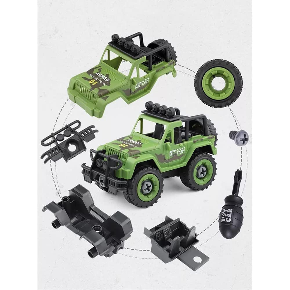 DUWOL Military Army Foldable Vehicles Car Toy 4 Pack with Screwdriver Toy, DIY Kids STEM Toys Including Helicopter, Jeep, Tank and Boat for Toddlers Birthday Gifts for Boys 2
