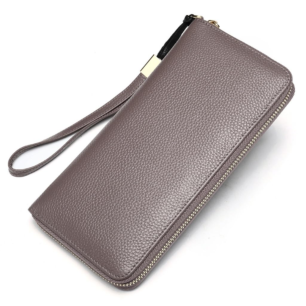 JFDBGU Women's Leather Handbag, Leather Long Wallet, Women's Wrist Bag, Long Multi Slot Leather Wallet(Gray)